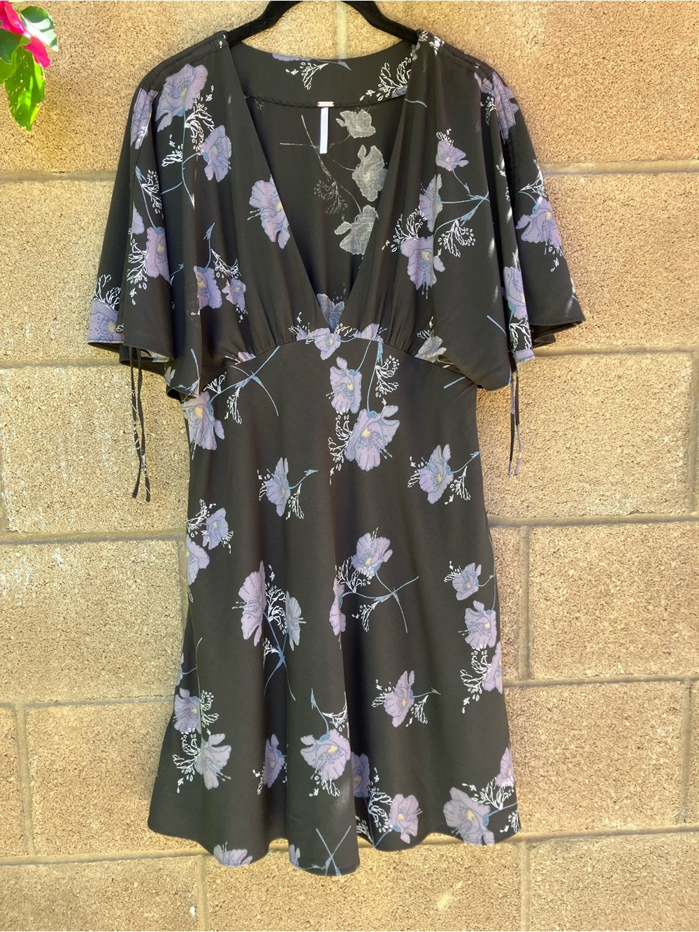 Free People Melanie Dark Floral Mini Dress With Adjustable Boho Flutter Sleeves